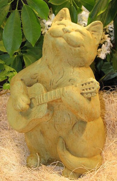 Animals cats and kittens Cat with guitar Statue outdoor use decor